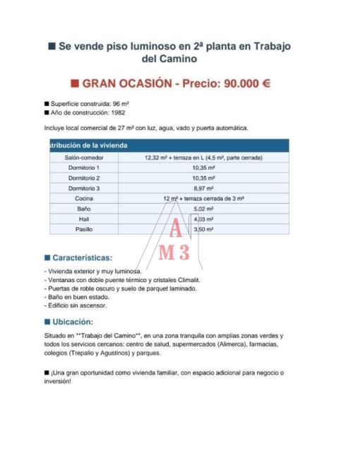 Piso en venta en Trobajo del Camino